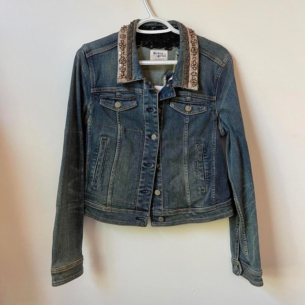 Holding Horses Embellished Collar Denim Jacket